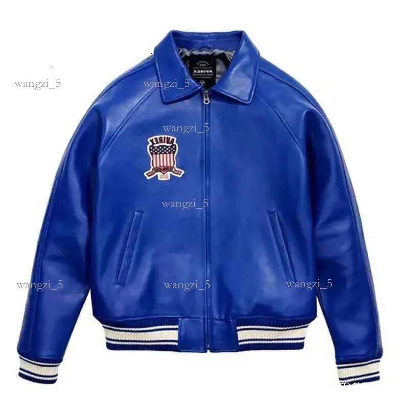 Avirex Leather Jacket Designer AVIREX Men's Genuine Leather Varsity Jacket Us Plus Size Thick European Lambskin High Quality Embroidery Jackets