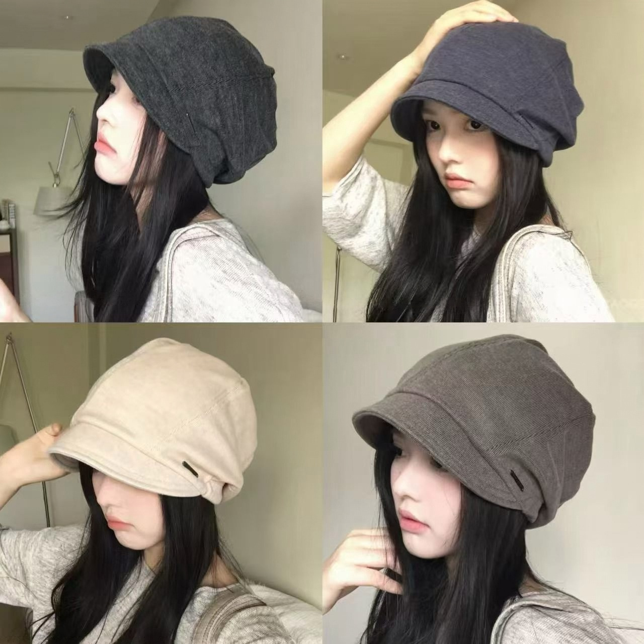 Korean Style Solid Color Simple Short-Brimmed Hat for Women New Summer Thin Breathable Beanie Cap