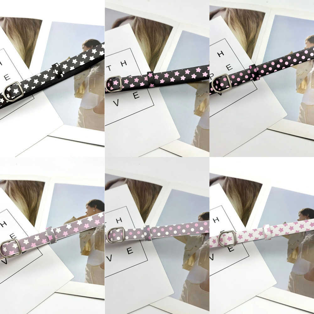 and Belts Fashionable Star- Polka-Dot Patterned Hole-Free Thin Leather Belt Korean-Style Minimalist Versatile Womens Belt J260923