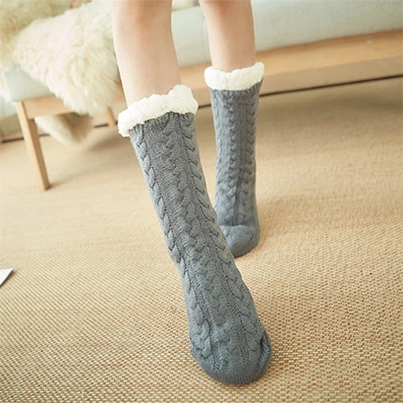 Womens Fuzzy Thermal Sock Plush Grip Hemp Winter Soft Female Home Indoor Warm Bedroom Non slip fluffy Thick Slipper Floor Sock a260924