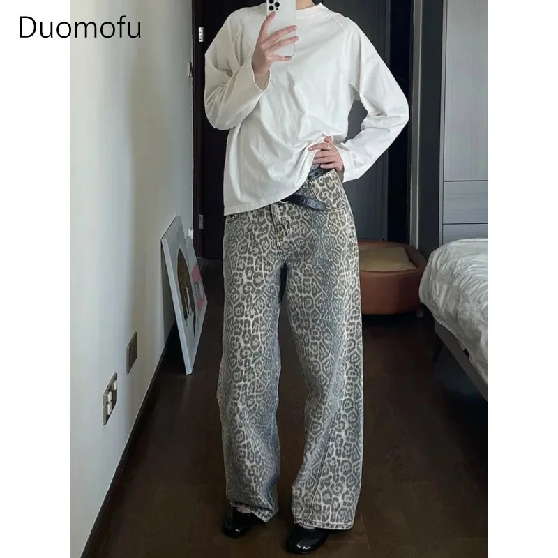 American Washed Leopard Print Wide Leg Jeans for Women Retro Street Distressed Harajuku Style tie Baggy Y2K Casual Pants 260920