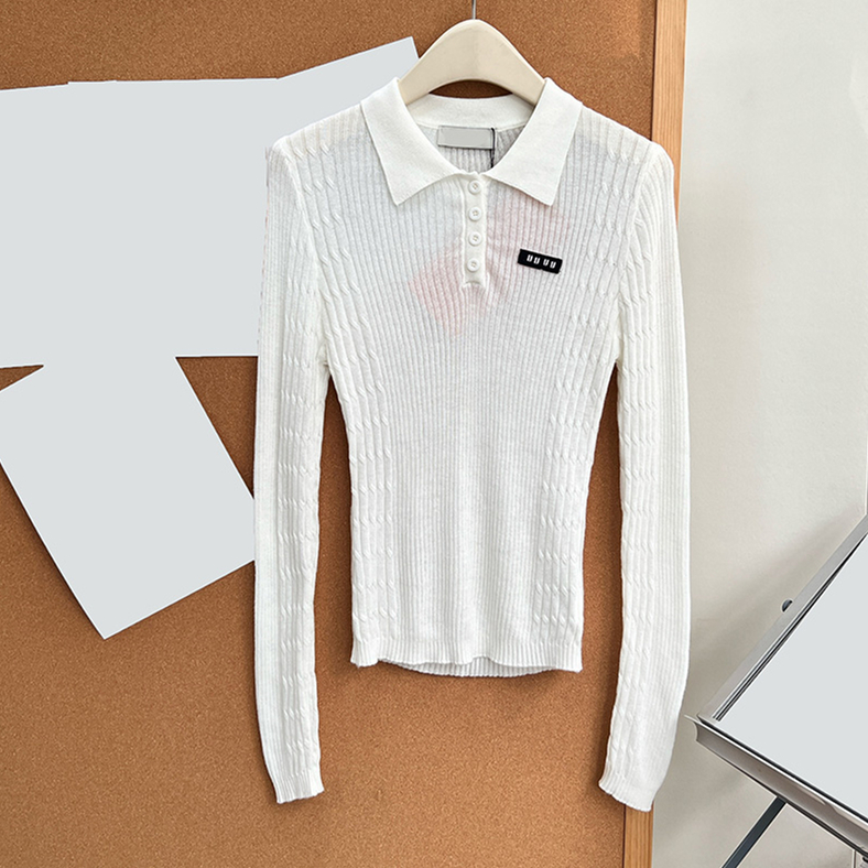 Sexy Women Sheer Knit Shirt Preppy Style Lapel Collar Slim Fit Long Sleeve Thin Jacquard Chic Top Summer Autumn Party Dating Club Knit Blouse