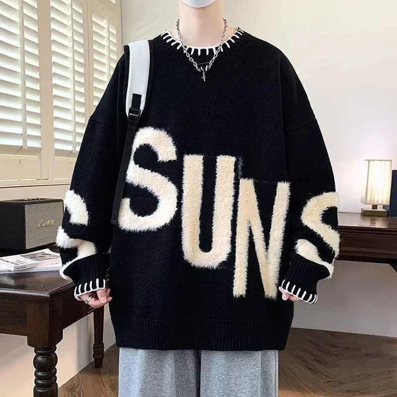 Sweaters Winter Men's Harajuku Letter Jacquard Sweater Male Hip Hop Fashion Streetwear O-Neck Knitted Jersey New Retro Y2K Knitwear Pullovers C