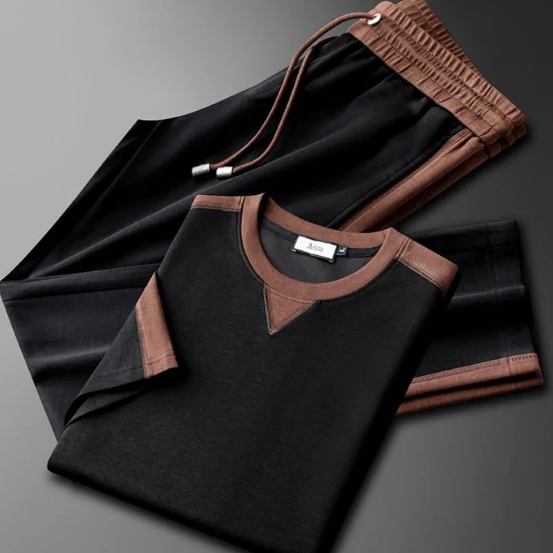 Summer Fashion Trend Comfortable Breathable Short-Sleeved T-shirt Sports Suit Men's Loose Large Size High Quality Two-Piece Set 260923