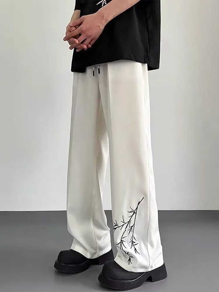 Men's Pants Chinese Bamboo Ice Silk Pants for Men Harajuku Loose Wide Leg Straight Trousers Casual Baggy White Suit pants Male Korean Work H260
