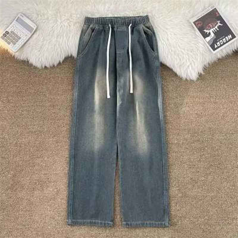 Men's Jeans Men's Jeans Loose Straight Casual Denim Pants Elastic Ice Silk Male Trousers Outdoor Wide-leg Pants Fashion Nine-point Pants H