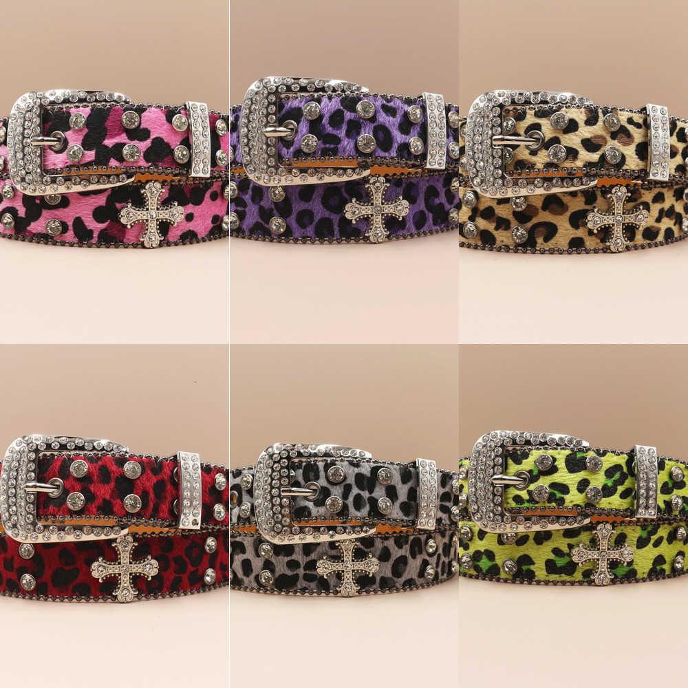 Rhinestone Belts Leopard print Leather Belt for Men Women Large Size Belt Western Jeans Shiny Rivet Hip-hop Punk Rock Y2K Style J260923