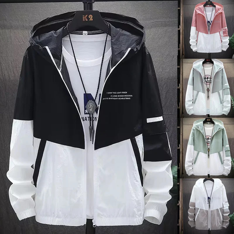 Summer Mens Sun Protection Shirt Thin Quick Drying Hood Windproof Jacket Breathable Letter Print Casual and Versatile Cardigan 260924