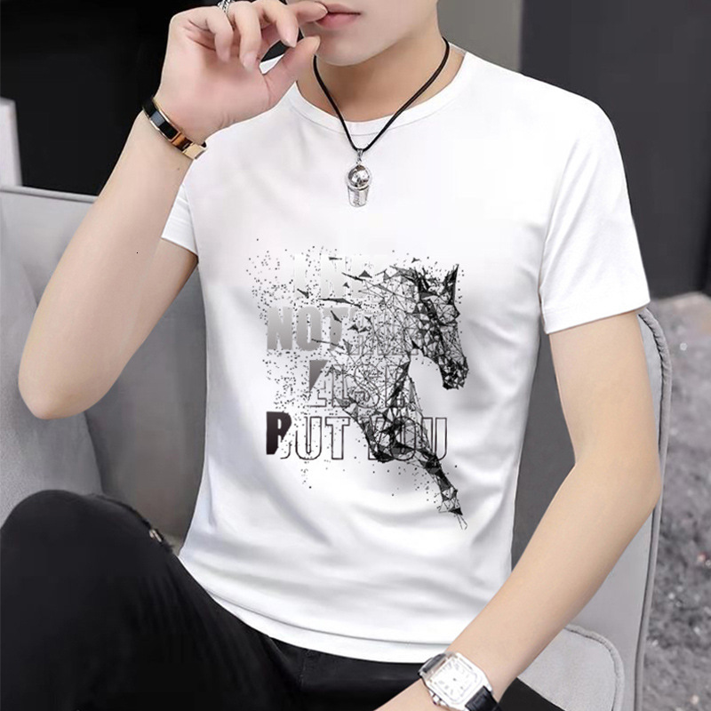 New short-sleeved men's T-shirt, summer round-neck, lightweight, versatile, printed, trendy, fashionable, slim-fit, half-sleeve