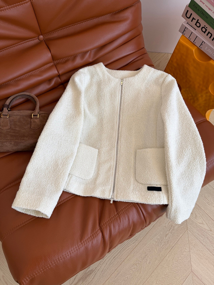 2026 Autumn Black Solid Color Woolen Letters Panelled Jacket Long Sleeve Round Neck Classic Jackets Coat Short Outwear WS6S24 Check Size Chart Pleas