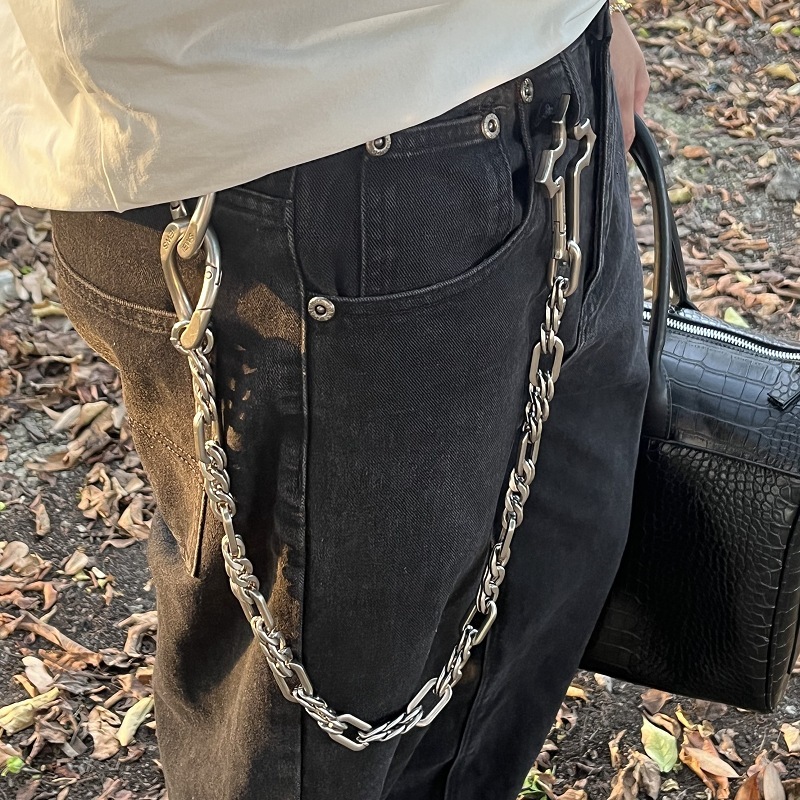 original matte finish, high-end antique silver cross-link chain, European and American hip-hop style, niche waist chain