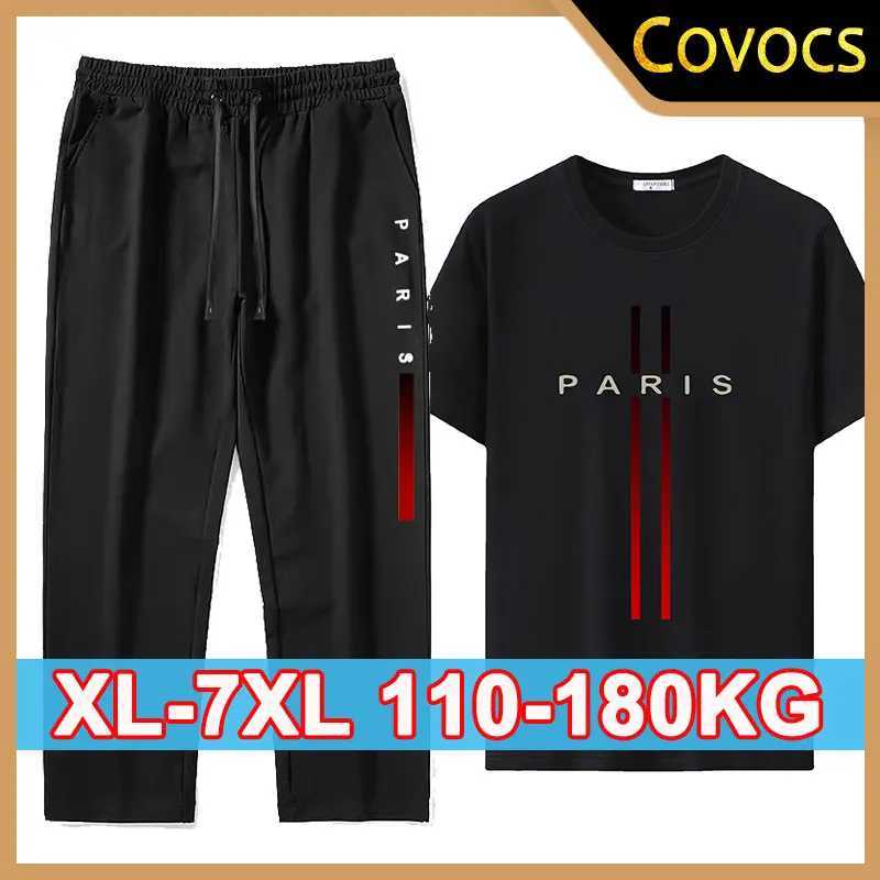 1/2pcs Men's T-shirt Pants Set Plus Size 1XL-7XL Summer Fashion Sports Short Sleeved Tees Trousers Running Fitness Clothes 180KG T260924