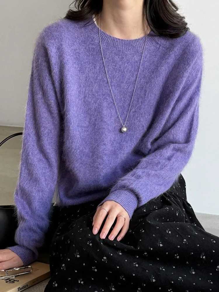 Women's Sweaters LIinar 2026 Fall Winter Women's Wool Sweater O-neck Long Sleeve Casual Slim-Fit Pullover Wool Base Layer Solid-Color Knit
