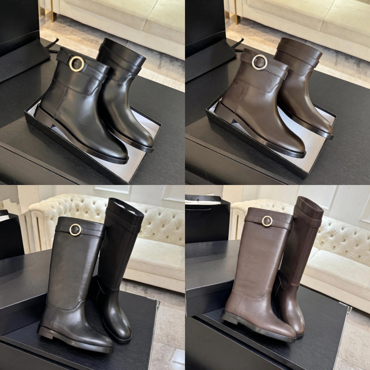 New Women Designer Boots Classic Ladies Flat Knee High Riding Boots Leather Long Footwear Wide Shaft Tall Boots Fashion Ankle Boots Shoes 1189