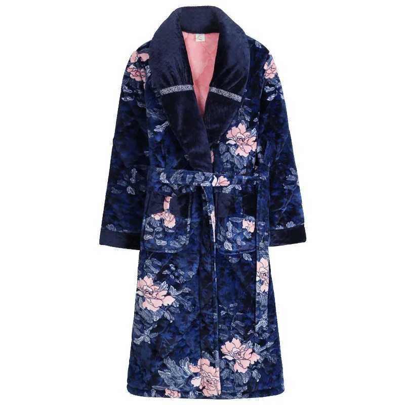 Lounge Donna Sleep Big Yards M-XXXL Camicia da notte Donna Inverno Tre strati Spessa Calda Flanella Trapuntata Pigiama Lungo Corallo Pile Accappatoi