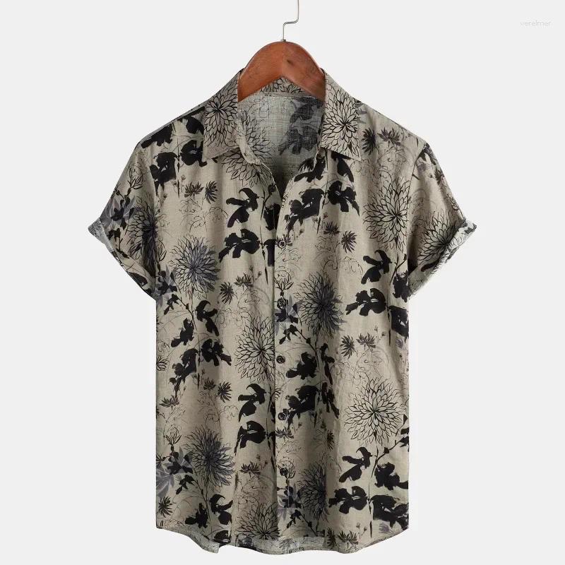 Men's Vintage Hawaiian Shirt Tropical Floral Allover Print Short Sleeve Button Down Regular Collar Summer Casual Oversized Tops