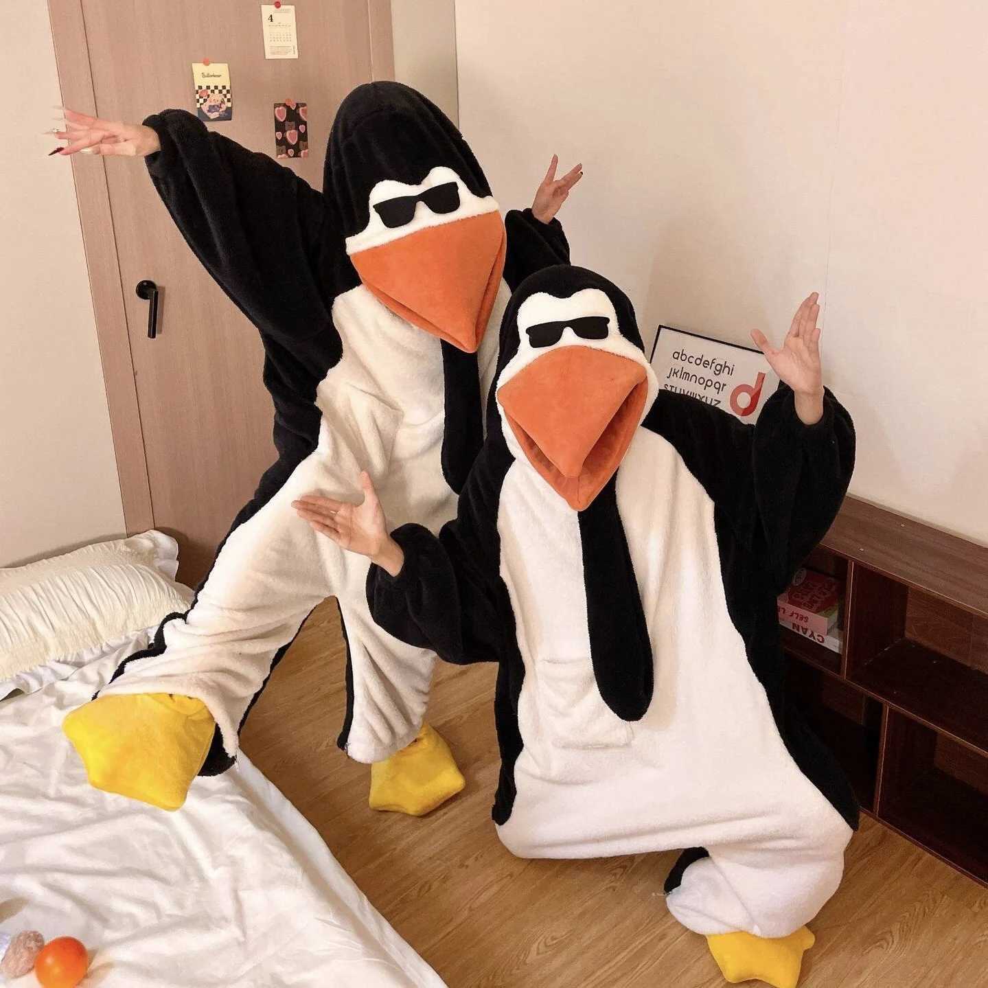 Sleep Lounge Women's Elegant Yet Playful Women's Penguin Jumpsuit Pajamas Fall Winter Coral Fleece Fleece-Lined Thickened Cartoon Fun Loun