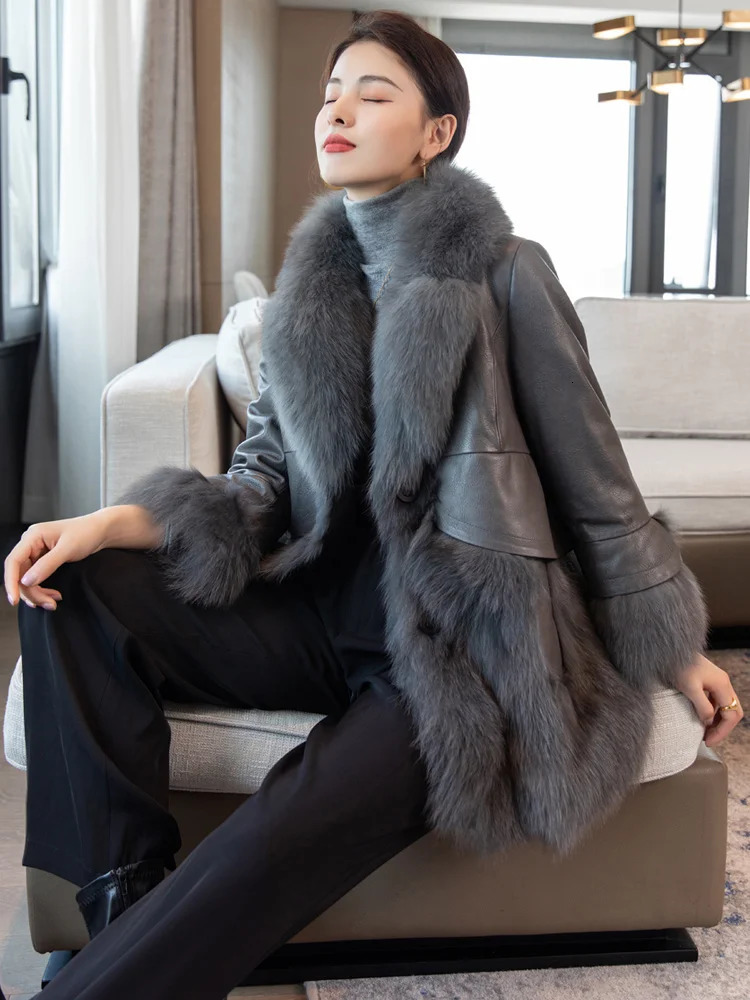 Natural fox fur coat womens genuine sheepskin leather jacket Winter Coat Women 260923