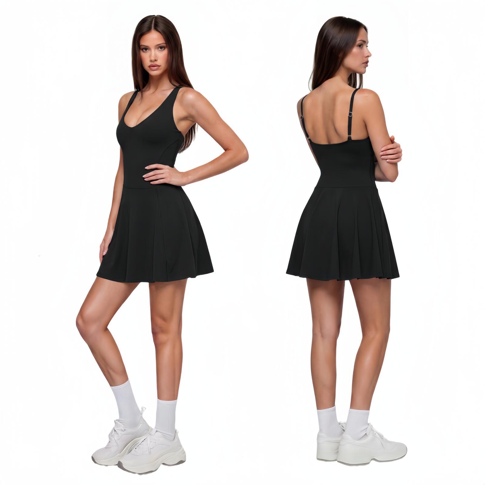 Gym Sets Womens Yoga Sports Dress With Side Pockets Drapey Fabric Anti Exposure Quick Drying Breathable Fitness Tennis Skirt Fashionable Elegant Cas