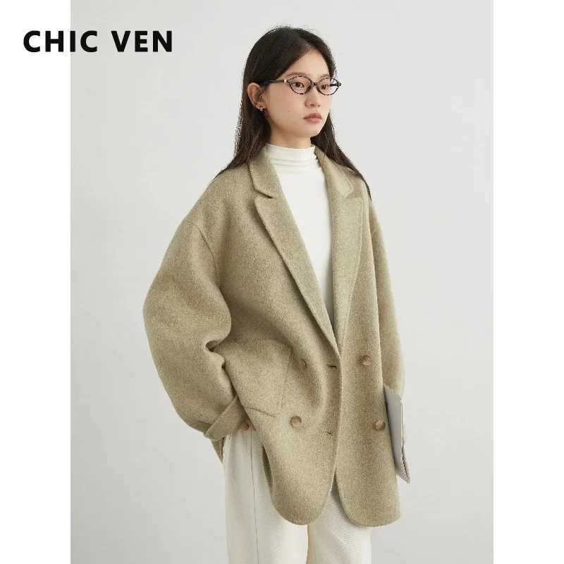 CHIC VEN Women Woolen Coats Loose Casual Oversize Double Breasted Double-sided Jacket Office Ladies Outerwear Autumn Winter 2026 Z260924
