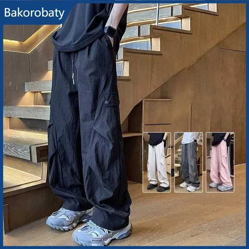 Men's Pants 2026 New Men's Techwear Cargo Pants Hip Hop Fashion Straight Wide Leg Trousers Male Summer Y2K Streetwear Baggy Gym Sweatpants