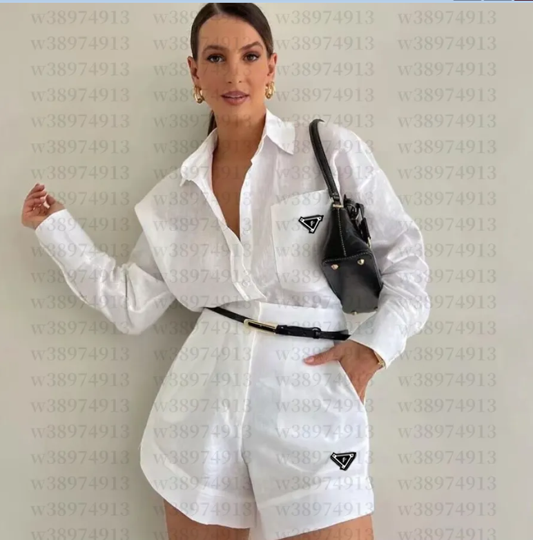 Women 2027 Spring Summer Shorts Sets Solid White Loose Fit Outfits Blouse Suit 2 Two Piece Set For Women