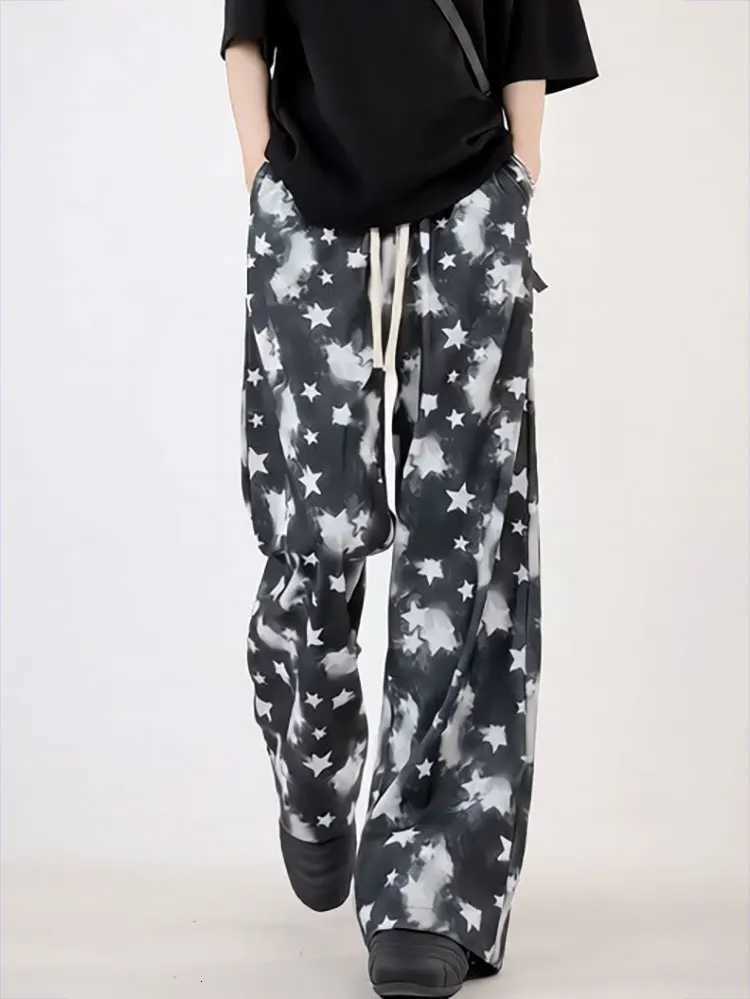 Men's Pants Y2k Tie-Dye Star Baggy Casual Pants Men Quick-Dry Wide leg Oversize Ice silk Straight Pants Harajuku Graphic Archive Sweatpants D26