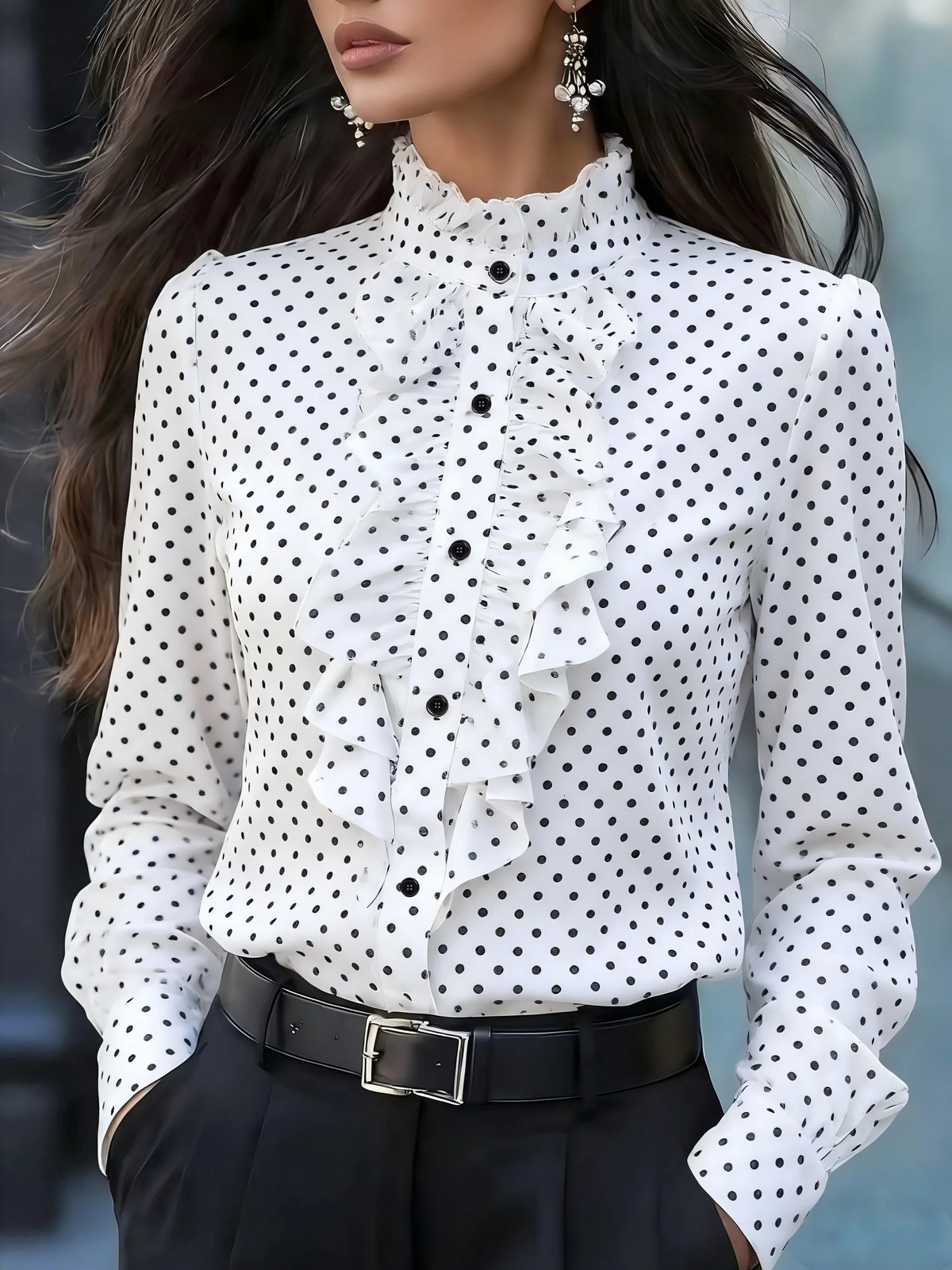 Camicia da donna allentata con temperamento Camicetta casual alla moda Camicia da donna elegante a maniche lunghe Top per il fine settimana festivo