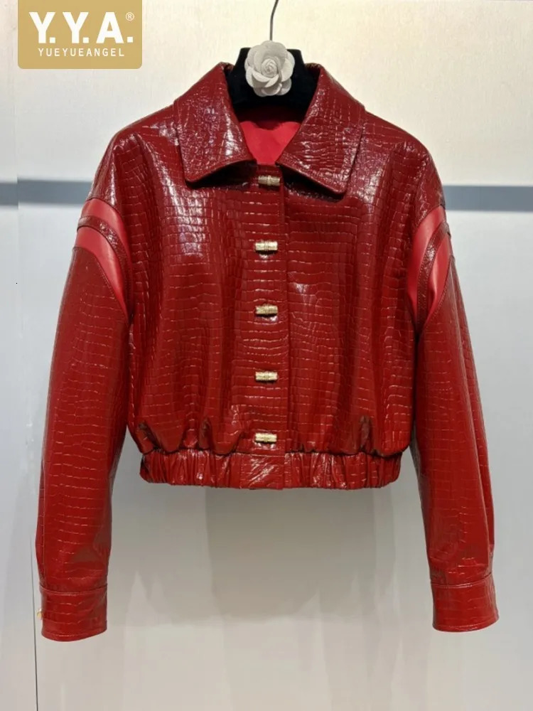 Ladies Elegant Grain Genuine Leather Jacket Turndown Collar Autumn Winter Short Coat Sheepskin Casual Women Loose 260923