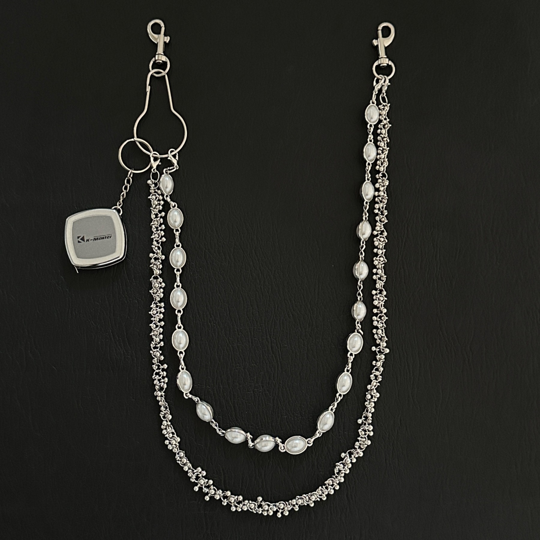 Ainworth heavy-duty pearl double-layer patchwork pants chain, a simple, stylish, and high-end accessory for hanging on the waist