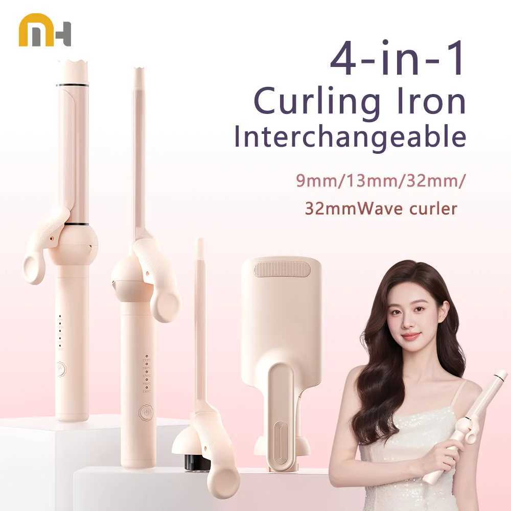 4 in 1 Hair Curler Set Manual Curling Iron with 4 Interchangeable Ceramic Barrels Hair Styling Tools for All Hairstyles M260923