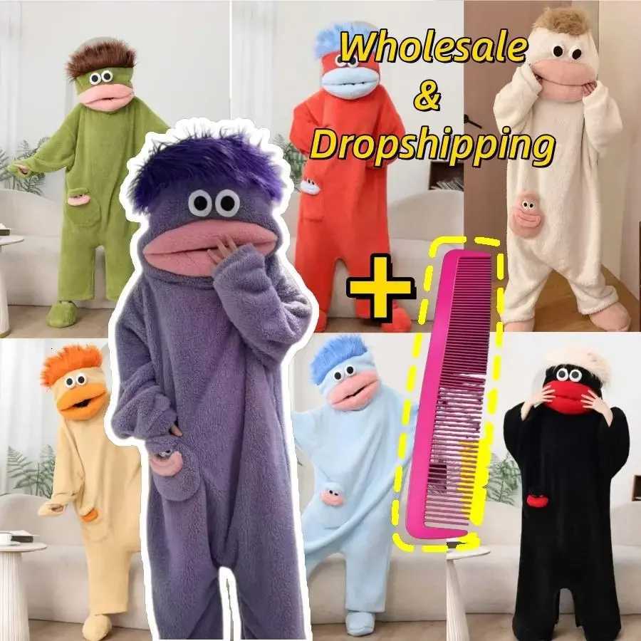 Sleep Lounge Women's Adult Big Mouth Monster Pajamas Warm Thick Coral Fleece Winter Homewear Funny Loungewear Blue Onesie Pyjama MonstreC260924