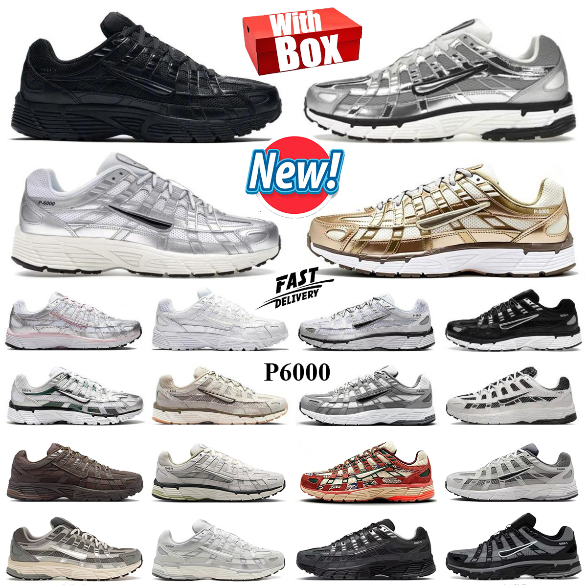 p6000 Metallic Silver Black Triple White mens trainers 2026 Dark Hazel Medium Olive Cool Grey Black designer shoes men women running shoes Outdoor s