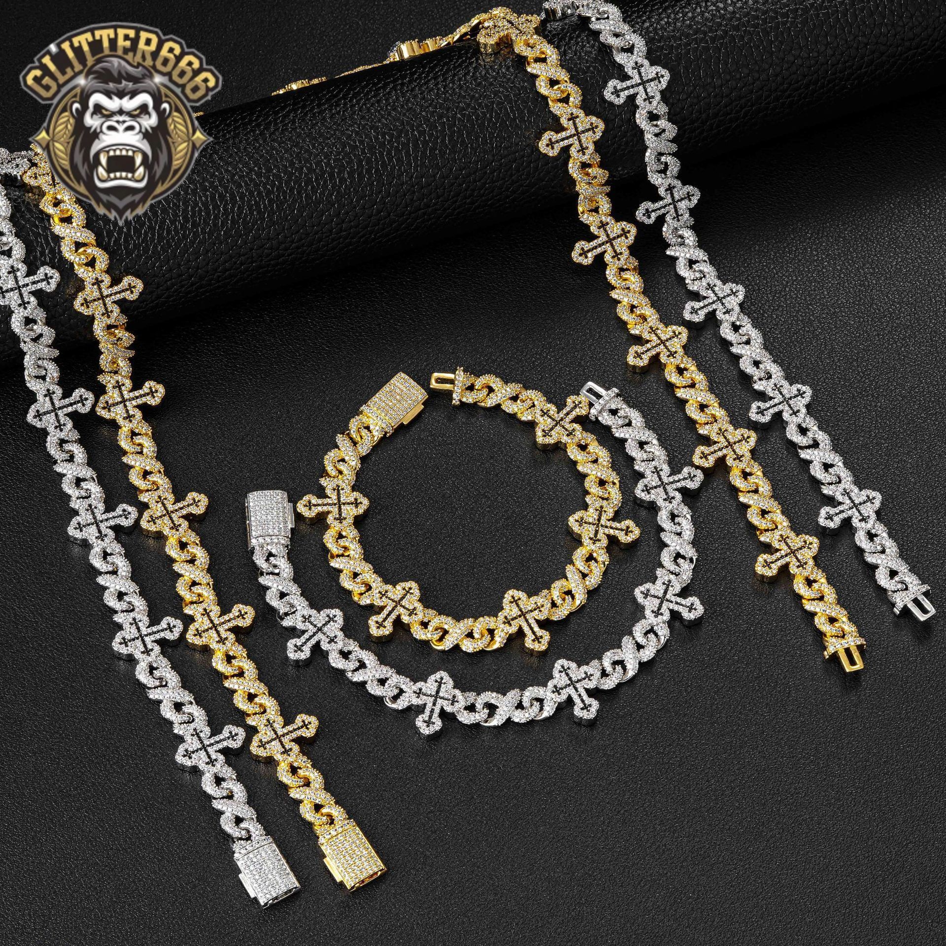 Full Moissanite Cross Pendant Necklace with Infinity Cuban Links for Men Urban Rapper Jewelry Custom Packaging Available