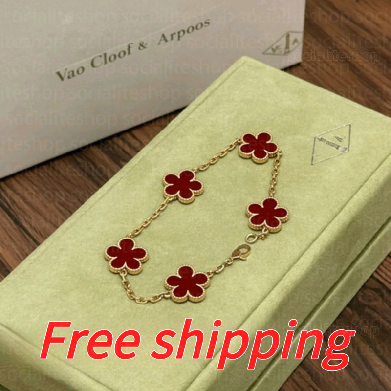 Vanlies Cleef Classic Lucky Four Leaf Clover Bracelet Designer Brand Bracelet 18K Gold Vanlyness Cleefjewelry Luxury Ladies' Bracelet Mother Of