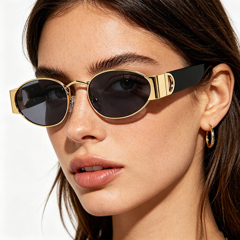 Luxury Brand Designer Sunglasses Retro Metal Oval Frame Personality 2026 New Fashion Modern Trendy Street Style Sunglasses For Men And Women