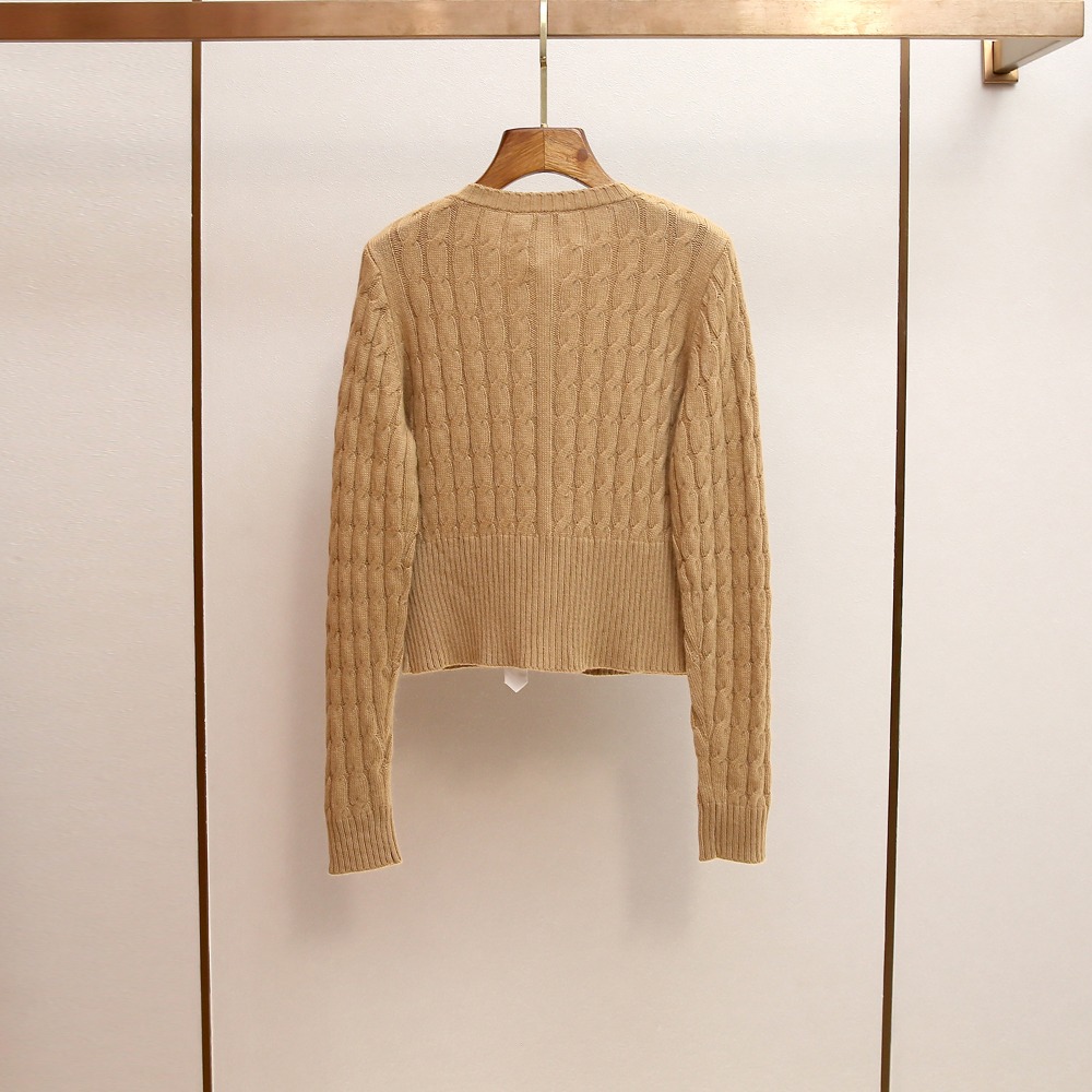 High End Women Autumn Winter French Round Neck Thin Color Matching Knitted Cardigan