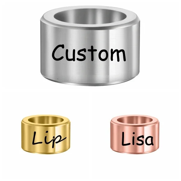 Personalizado grabar nombres cuentas de acero inoxidable encantos bolas aptas para pulsera de cuero genuino DIY accesorios de nombre personalizado 2