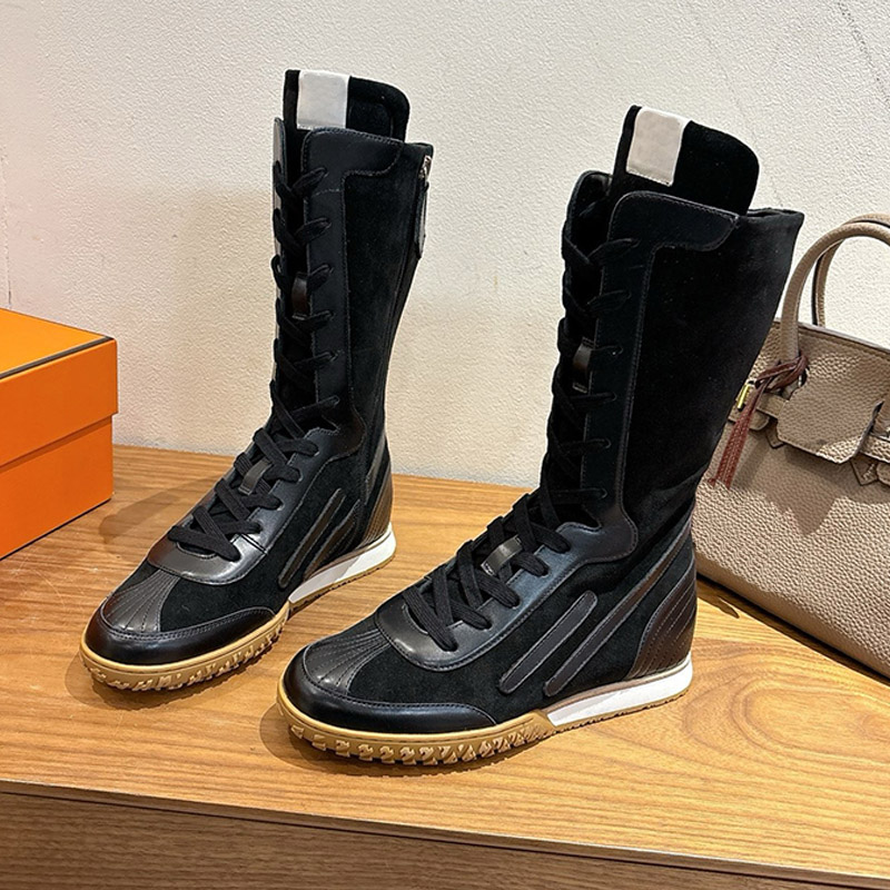 Jet High Boots Famous Womens Designer Lace Up High Top Inside Boot Tube Zipper Platform High Boots Fashion Street Walking Flat Bottom Knee Boots