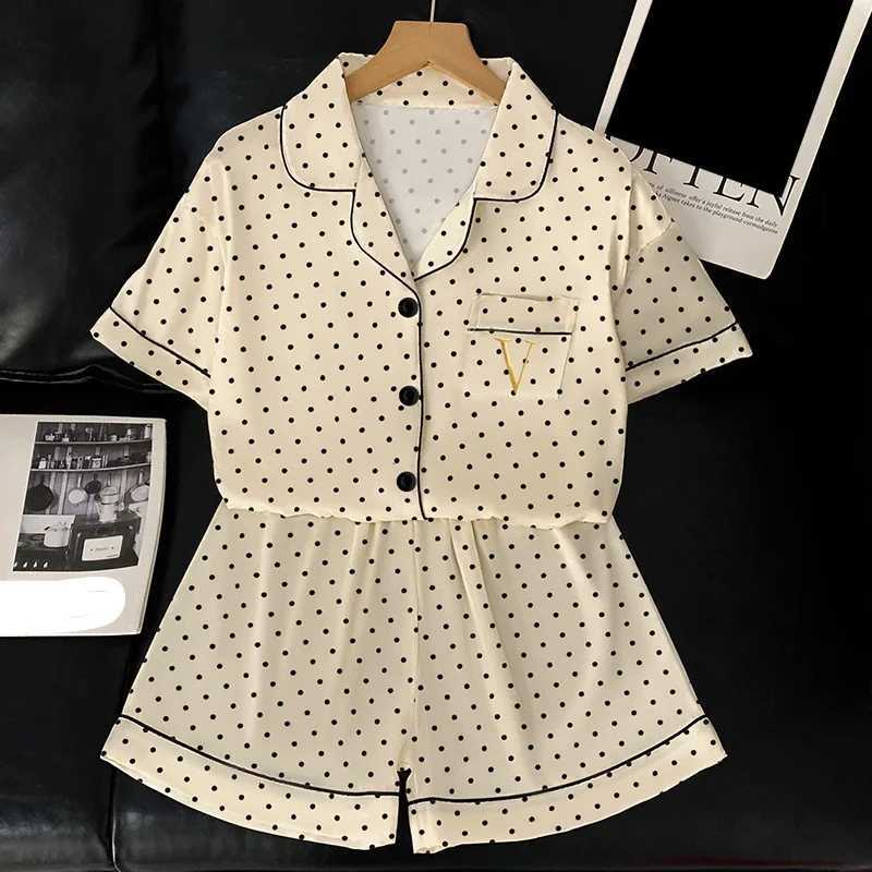 Women's Sleep Lounge Letter Dot Print Korean Sweet Home Wear Woman Casual Simple Fashion Two Pieces Pajamas Set New Summer New Short Women'