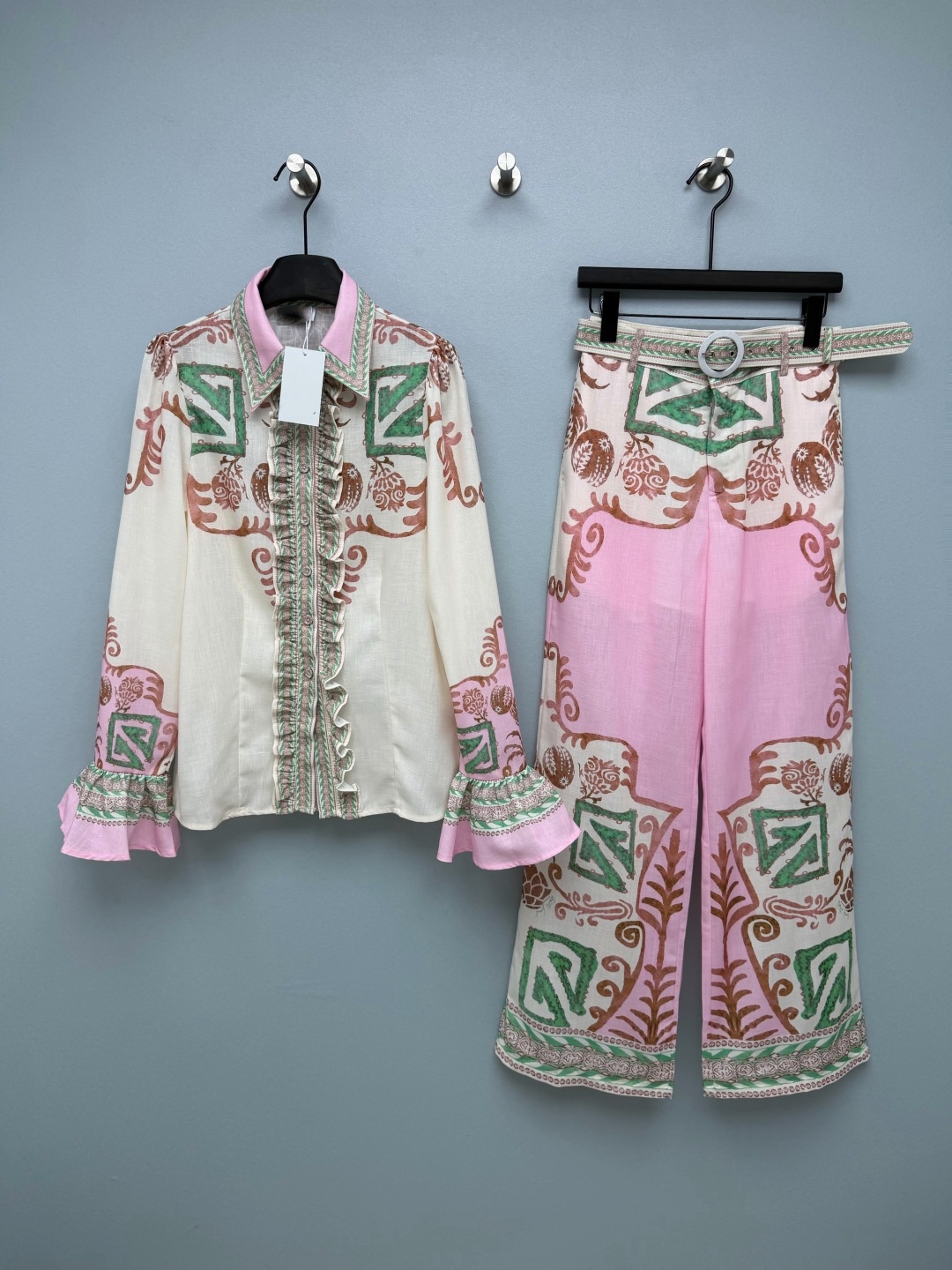 Milan Runway Two Piece Pants 2026 New Autumn Print Fashion Designer Women's Two Piece Sets Brand Same Style Shirts 0924-22