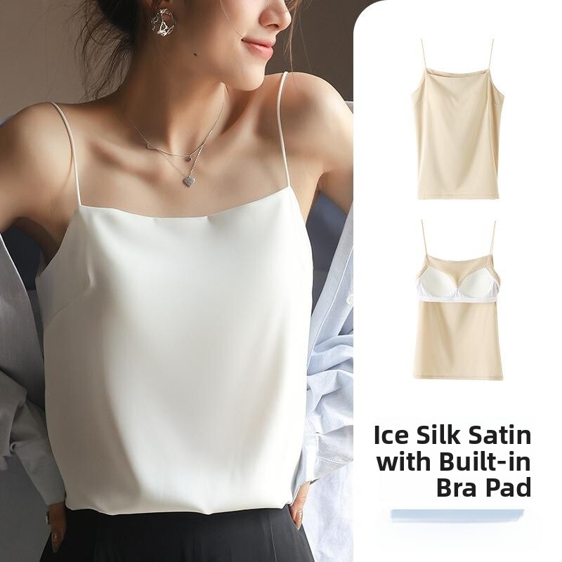 Women's Strap Vest Integrated Thin Summer White Outerwear Ice Silk Underwear Backless Base Shirt Polyester Fiber