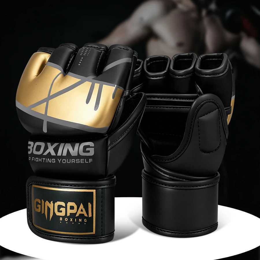 Protective Gear Half Finger Boxing Gloves PU Leather MMA Fighting Kick Boxing Gloves Karate Muay Thai Training Workout Gloves Men Q260923