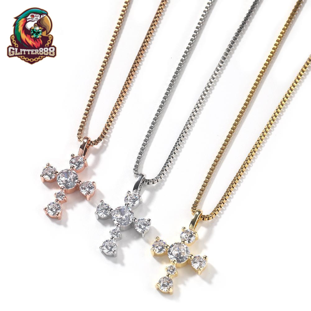 S925 Silver Cross Pendent Necklace Sterling Silver 925 Jewelry Fine Jewelry Cross Round Diamond Hip Hop Jewelry