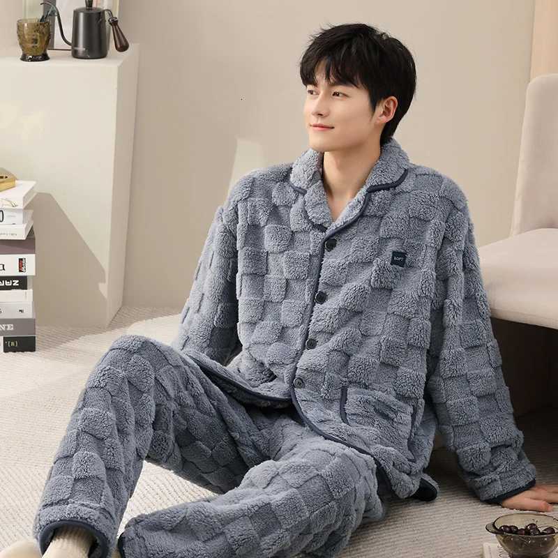 Lounge Pigiama da donna da uomo invernale lungo in velluto peluche cardigan pigiama maschile spesso corallo in pile abbigliamento per la casa vestit