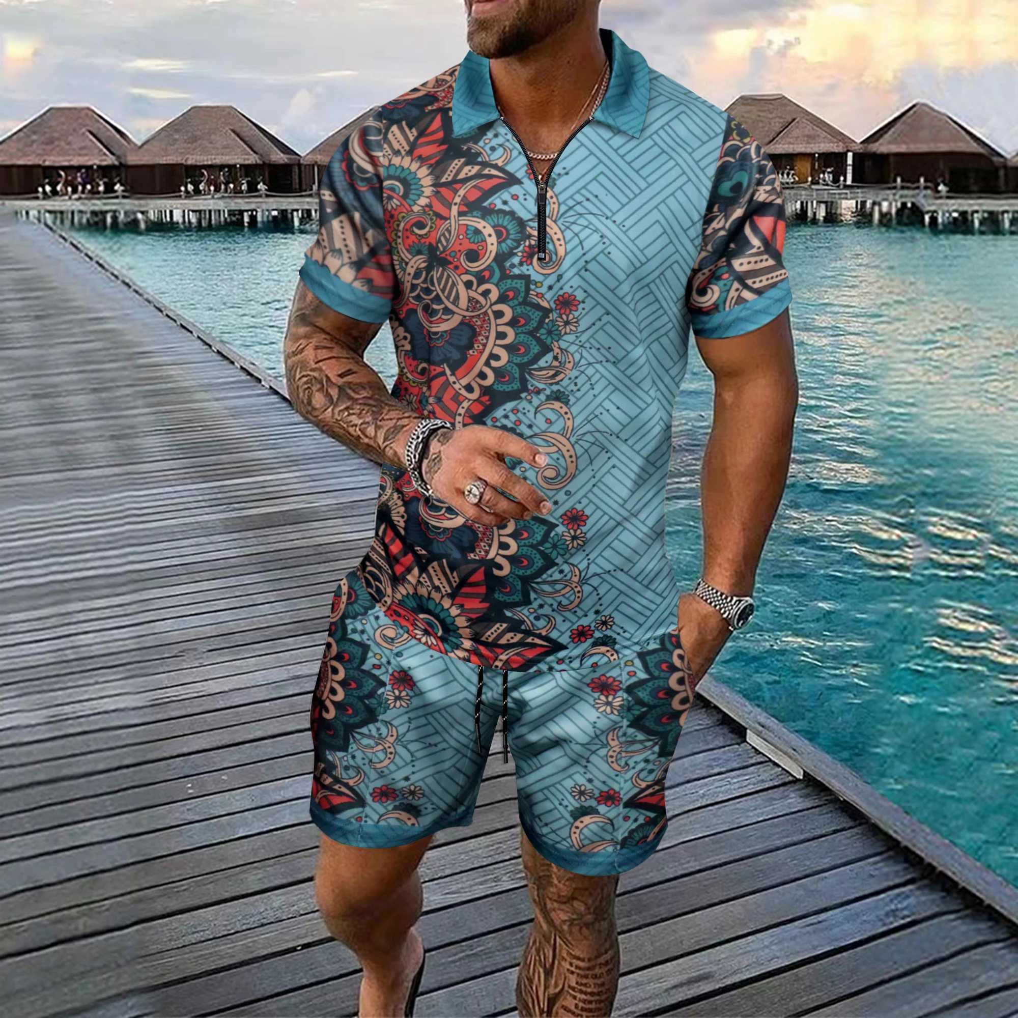 2025 New Summer Men's Loose Fashion Print Casual Mixed Short-sleeved T-shirt And Shorts Set Tracksuit Men Roupas Masculinas T260924