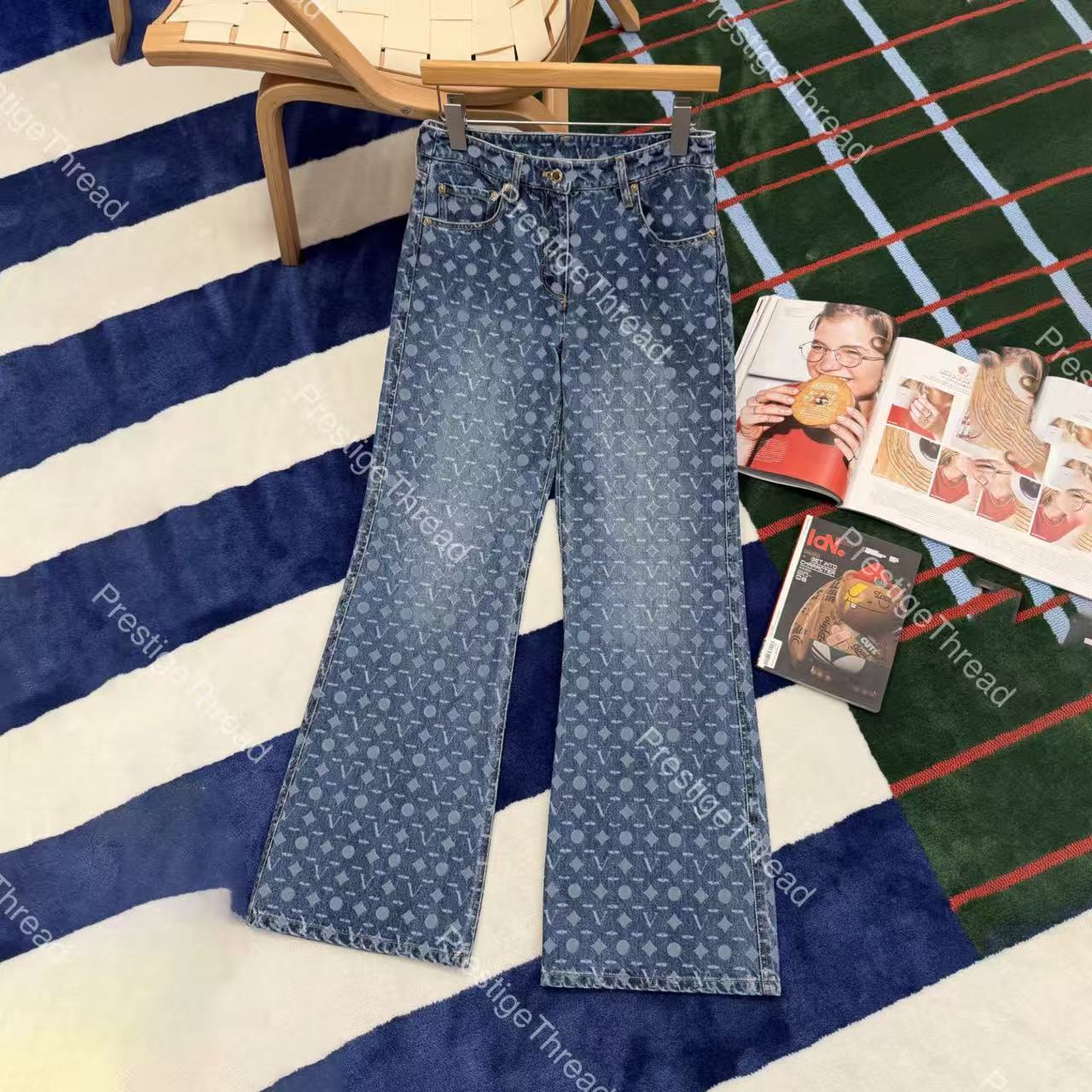 High-quality High-quality designer Women's Jeans with classic all-over jacquard print, early spring new fashion streetwear