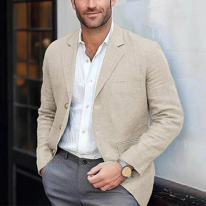 Spring Fall Leisure Mens Suit Jackets Casual Solid Color Button Lapel Jacket Coat For Men Vintage Loose Linen Coats