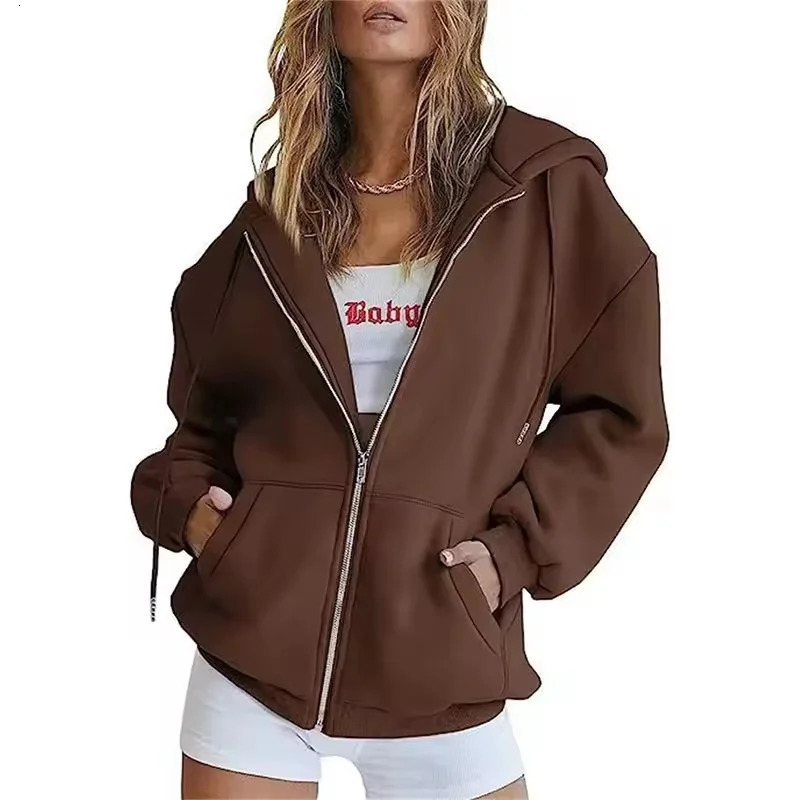Spring Autumn Fashion zipper Hoodies Women cardigan coat Daily Long Sleeve tops Womens Casual large size Sweatshirt 260923