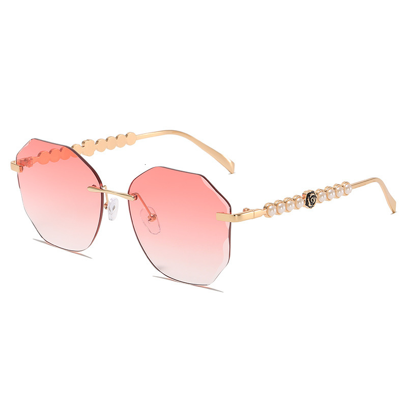 Vintage Brand Designer Sunglasses Pearl Oval Rimless Cut-Edge Women, New European And American Style, Popular On Internet Live Streaming, Fashionabl